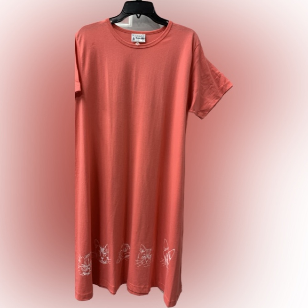 NWT cat faces on Michigan Rag coral casual dress or cover-up